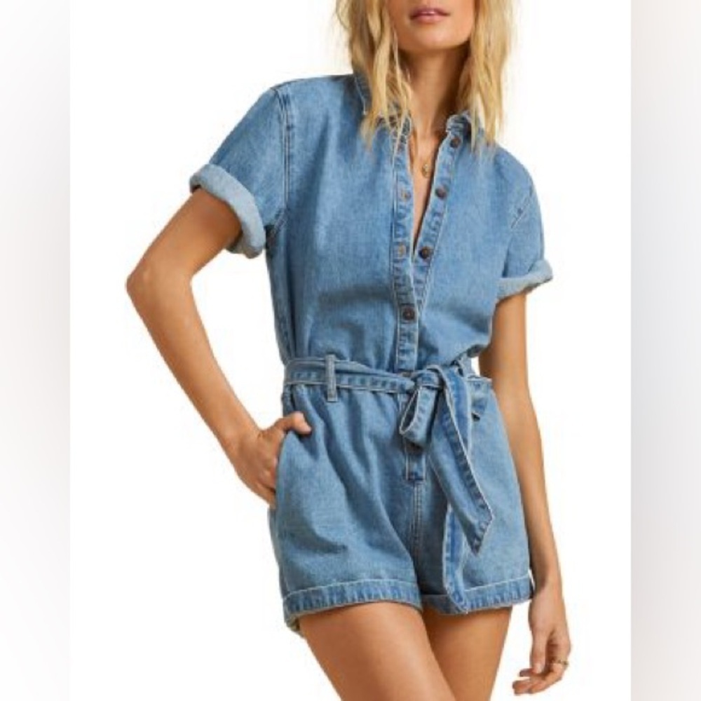Billabong Light Blue Denim Short Sleeve Romper S